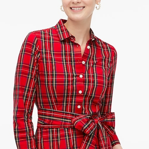 🆕️ J CREW Red Tartan Plaid Tie Waist Pin Up Dress - Picture 3 of 9